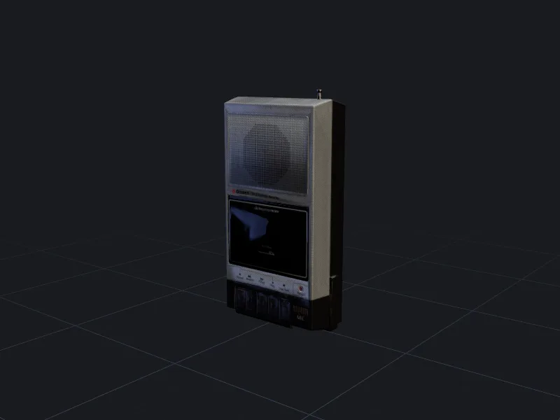 Cassette player 3D model rendered on a grid
