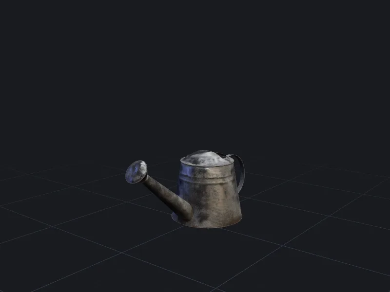 Metal watering can 3D model rendered on a grid