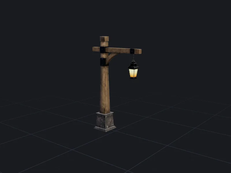 Wooden lamp post with lantern 3D model